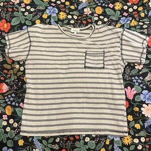 Bohme Short Sleeve Tee Shirt Striped Oatmeal Pocket Large